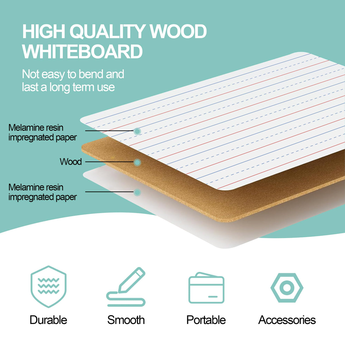 30 Pack Small White Boards, 9"x12" Double Sided Personal Dry Erase Boards Portable Handheld Whiteboards with Lines for Kids, Students, Teacher School, Include 30 Markers, 30 Erasers
