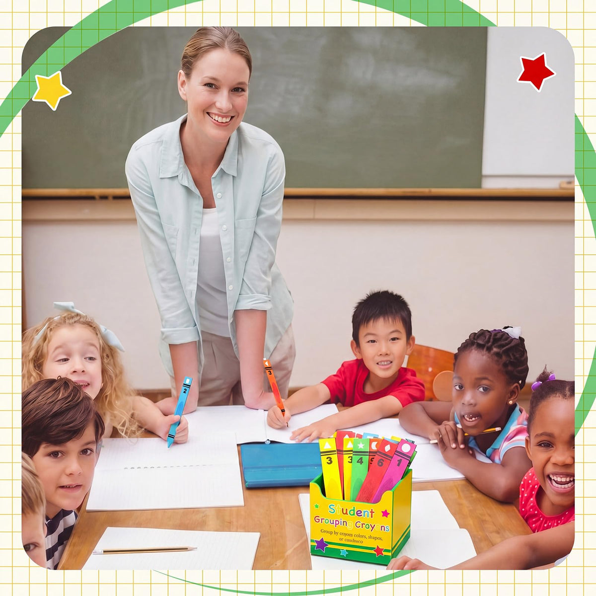 Eaasty 37 Pcs Back to School Student Grouping Crayon Talking Sticks for Classroom Crayon Flip Name Sticks with Box for Classroom Management Tool Teacher Essential Student Educational Learning Activity