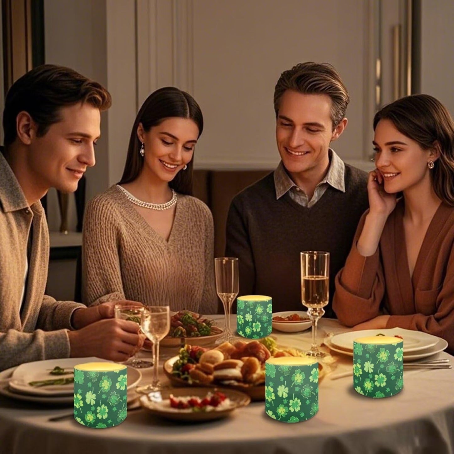 Merkmak St Paddy's Day Shamrocks Flameless Candles with Remote and Timer Battery Operated Flameless LED Pillar Candles for Party, Banquet, Home Decoration Battery Tealights