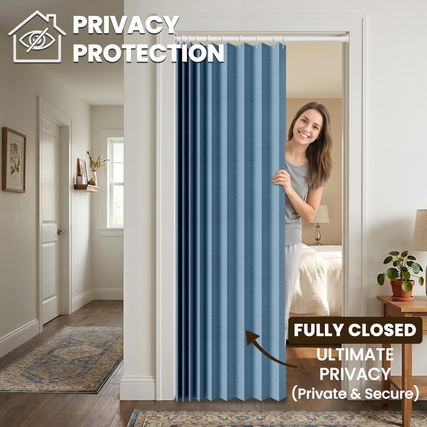 AJAZZ 100% Blackout Accordion Door Closet Door Curtain Invisible Applicable Bedroom Room Living Room Doorway （Blue 72" W x 78" L 1 Panel