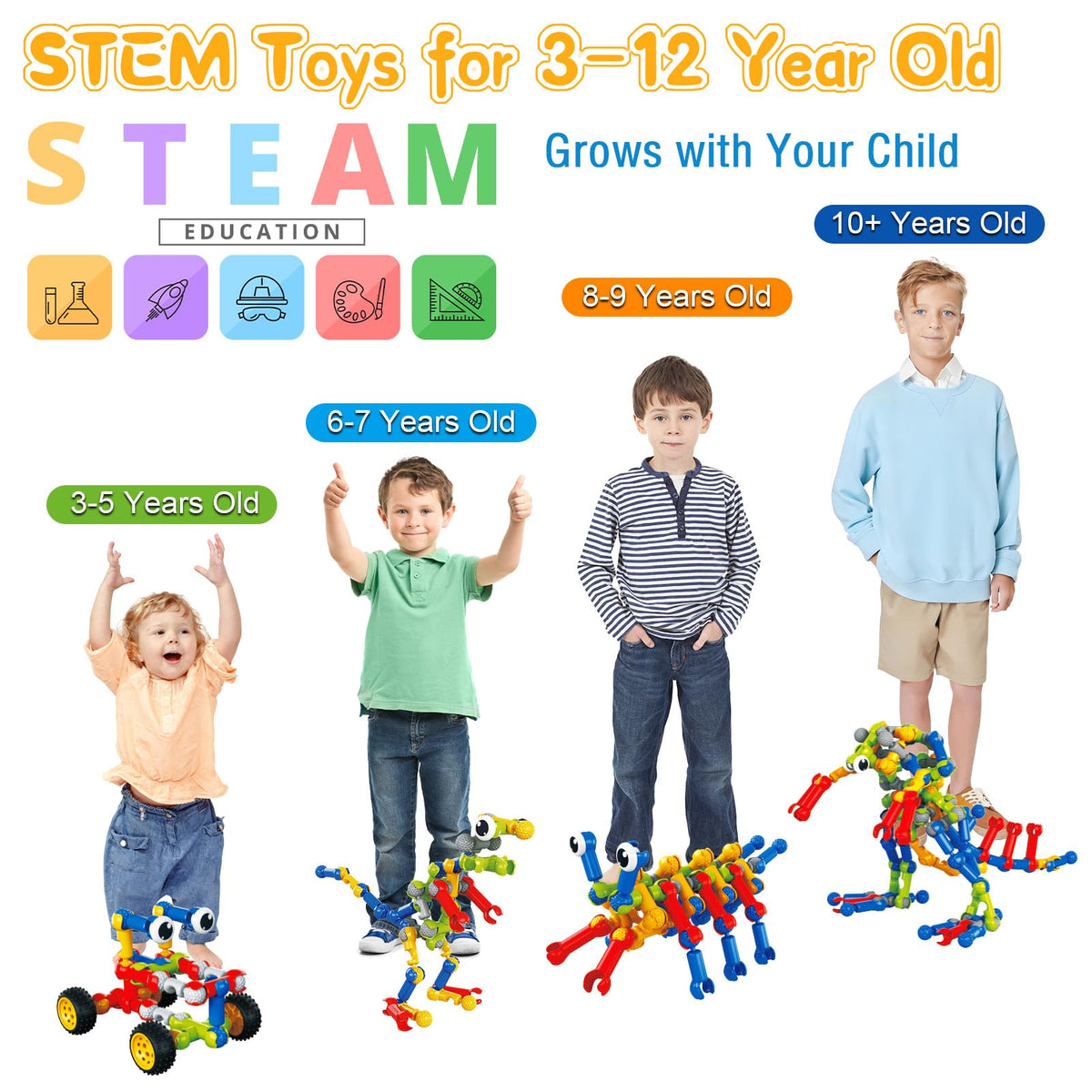 Caferria Building Blocks STEM Toys for 3 4 5 6 7 8+ Year Old Boy Girl Birthday Gift, 142 Pcs Building Toys for Preschool Classroom Educational Toy Building Sets Creative Activities for Kids