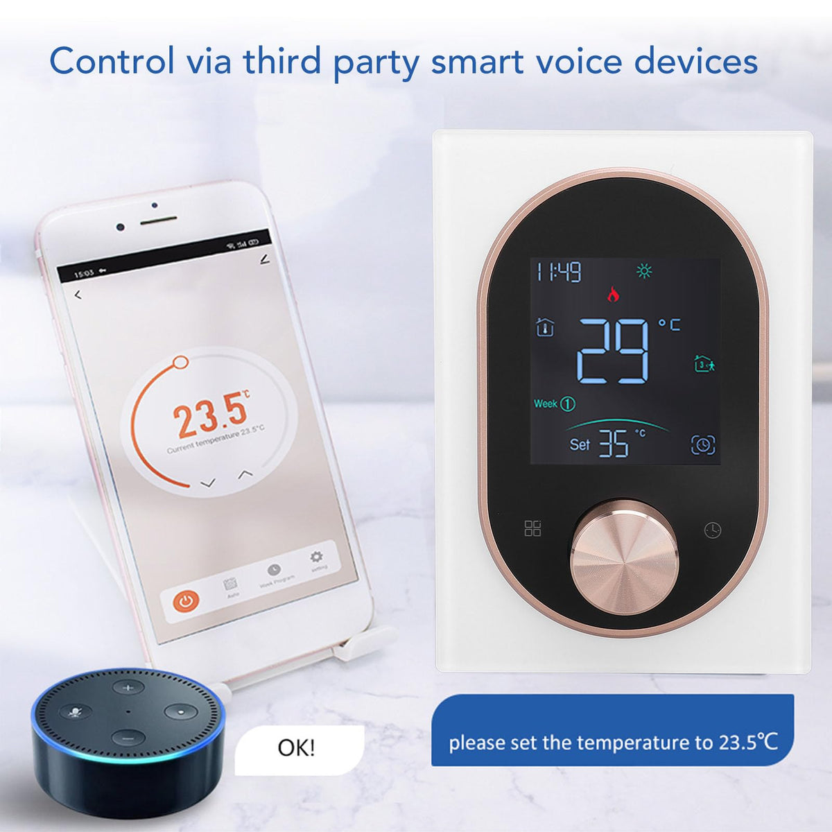 Smart Color Programmable Touchscreen Thermostat High Efficiency Remote Access with LCD Display, Energy Efficient Temperature Control for Home, Office & Shops, AC 95-240V Compatible