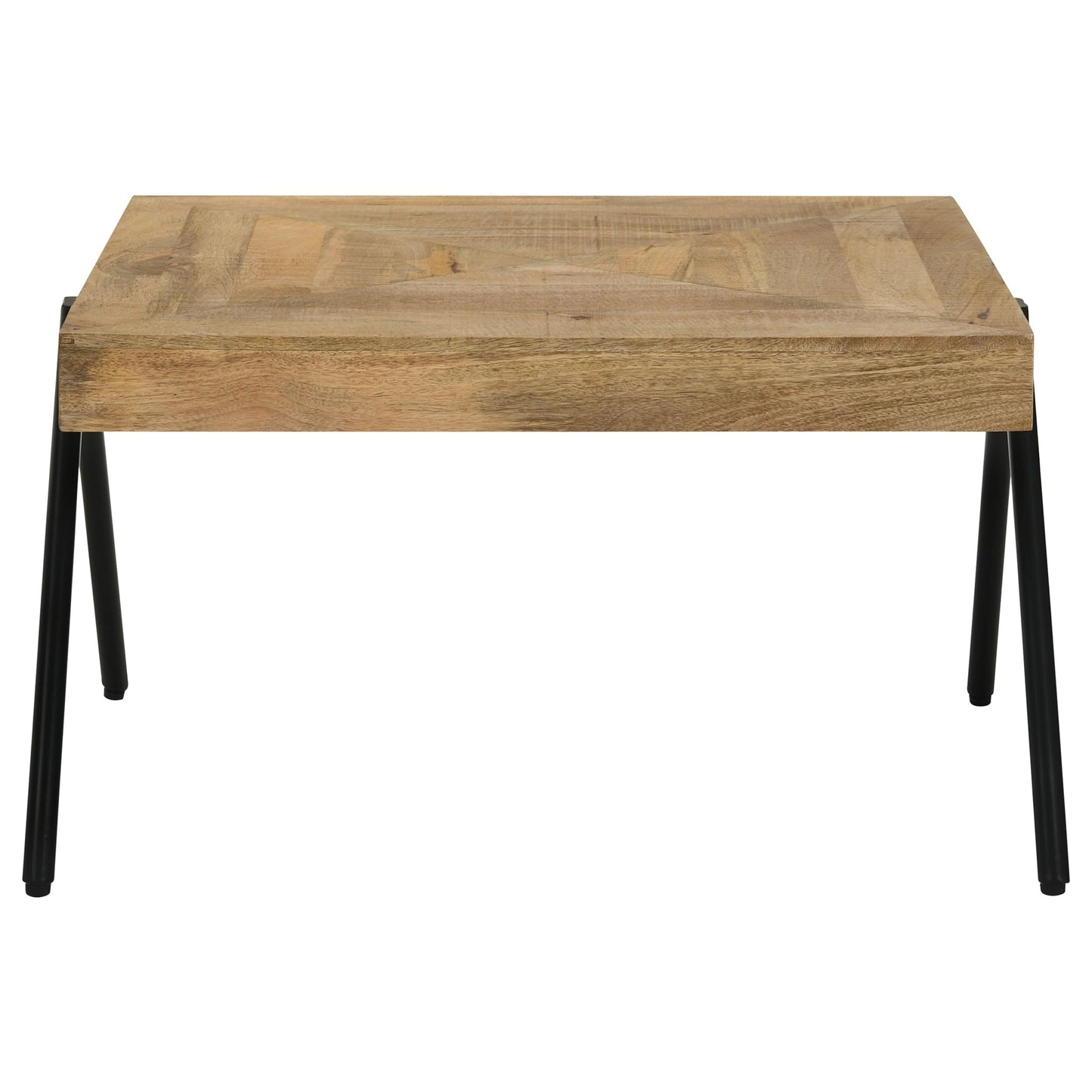 Coaster Home Furnishings - Avery - Solid Mango Wood - Rectangular Coffee Table with Natural Finish, Iron Base, V-Shaped Legs, Beveled Edges - Living Room - 30 Inch - Natural Tone - 724318