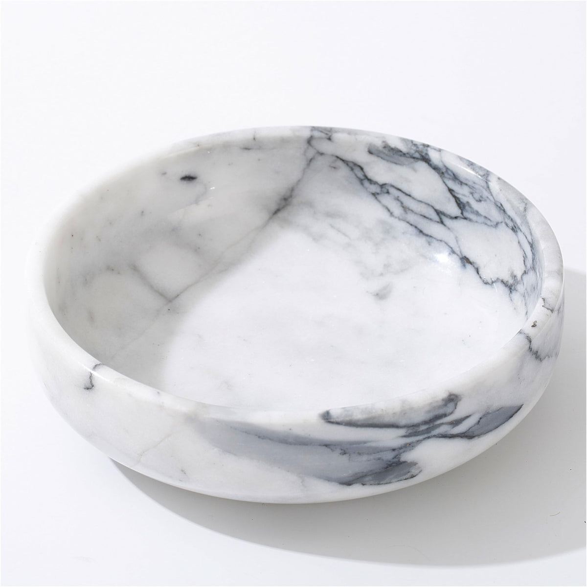 CM CHIC MONDAY 6.7" Decorative Bowl - Natural Marble Key Bowl & Centerpiece (White & Grey)