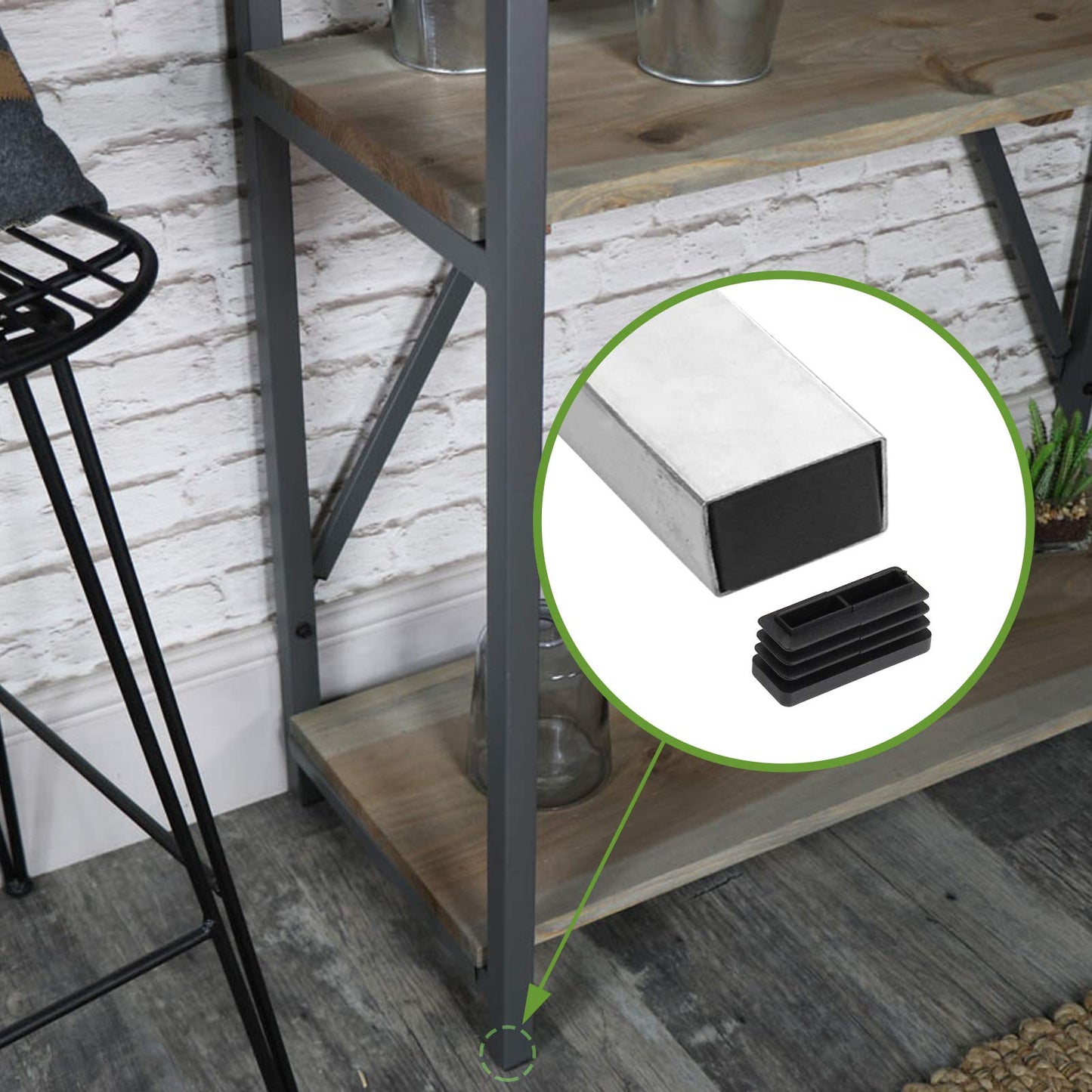 Yoohey 12PCS 1/2 x 1 1/2 Black Rectangle End Caps Plastic Square Rectangle Furniture Foot Table Chair Legs Tube Inserts Threaded End Blanking Caps Protector (13mm x 38mm)