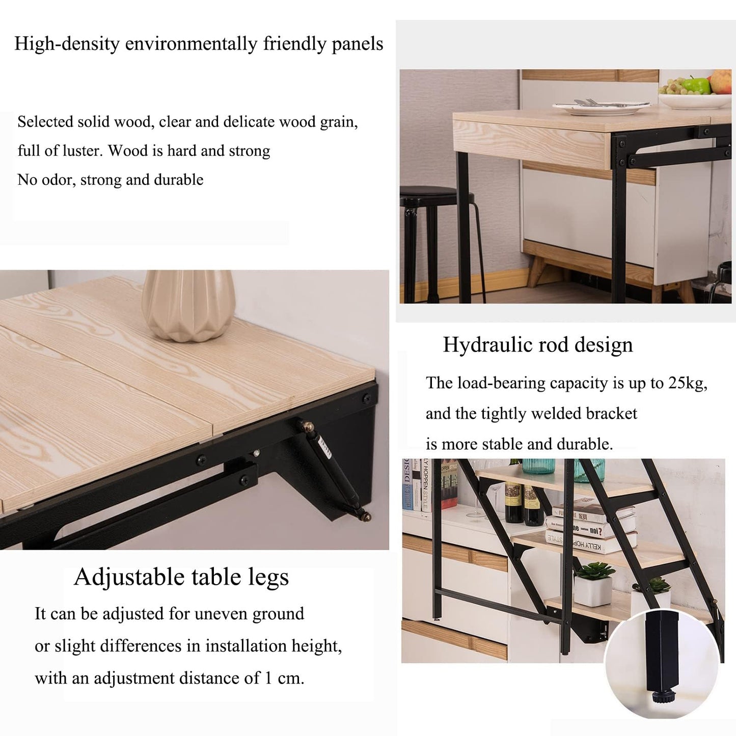 GJZDPMY Space-Saving Wall-Mounted Drop-Leaf Dining Table, Multifunctional Murphy Folding Workbench & Desk, Stylish Storage Solution for Small Spaces