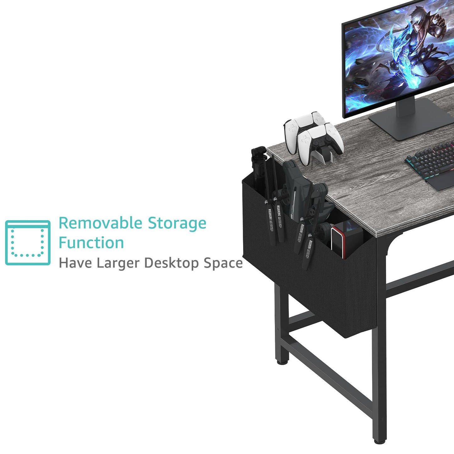 Lufeiya Computer Desk with Fabric Drawers, 40 Inch Gaming Desk for Small Space Home Office, Modern Simple Study Writing Table PC Desks for Bedroom, Gray