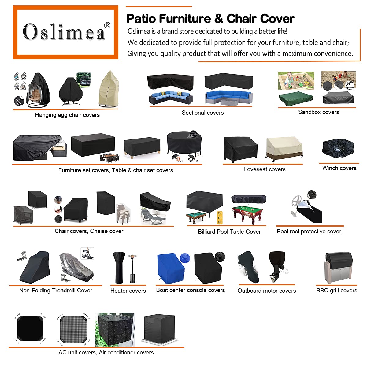 Oslimea Patio V-Shaped Sectional Sofa Cover 85" x 85" 600D Heavy-Duty Patio Furniture Cover Garden Couch Protector for Deck, Lawn and Backyard