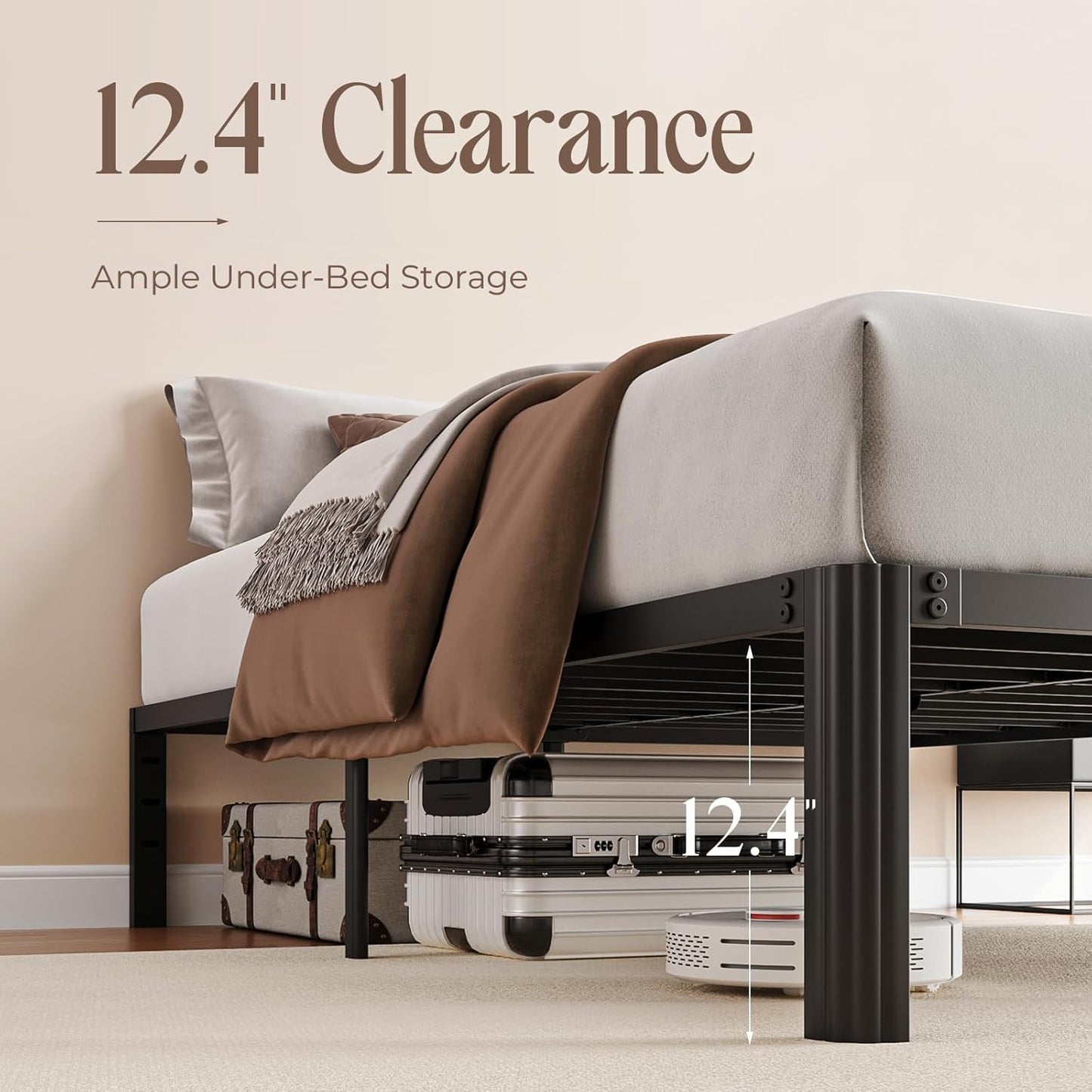 XUKIL 14 Inch Full Size Metal Bed Frame, Heavy Duty Platform Bed Frame with Headboard Compatible, Under Bed Storage, Noise Free, No Box Spring Needed, Mattress Retainers, Easy Assembly
