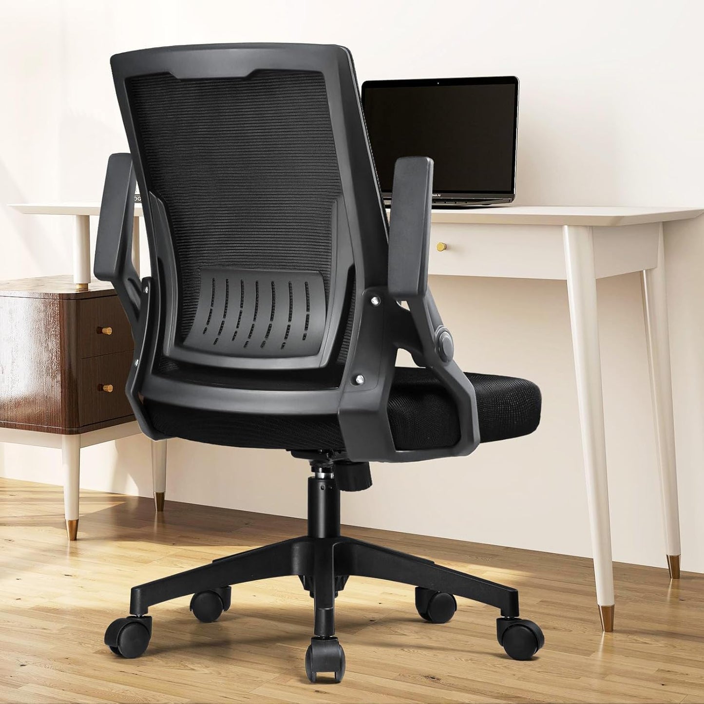 COMHOMA Office Chair with Flip-up Armrests Ergonomic Computer Desk Chair with Adaptive Lumbar Support & Breathable Mesh, Black, Pack of 2