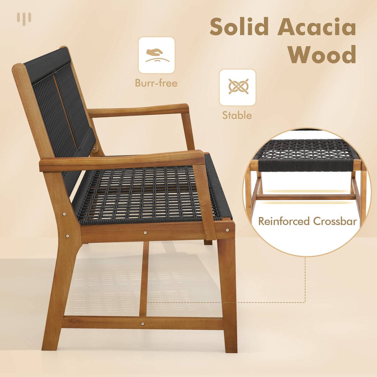 Tangkula Outdoor Acacia Wood Dining Chairs Set of 2, All-Weather Rope Woven Patio Chairs with Armrests, Outdoor Armchairs for Patio, Lawn, Garden, Backyard (1)