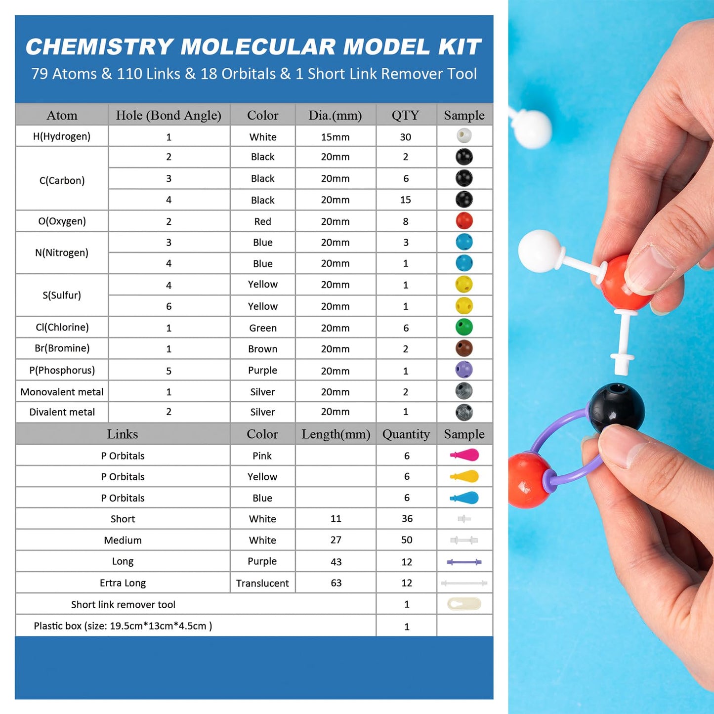 HFKPJRT Molecular Model Kit, 208 Pcs Molecular Model Kit Organic Chemistry, Atom Element Model Kits for Lessons in Chemistry, Gift for Teachers and Students to Raising Space Imagination 2 Set