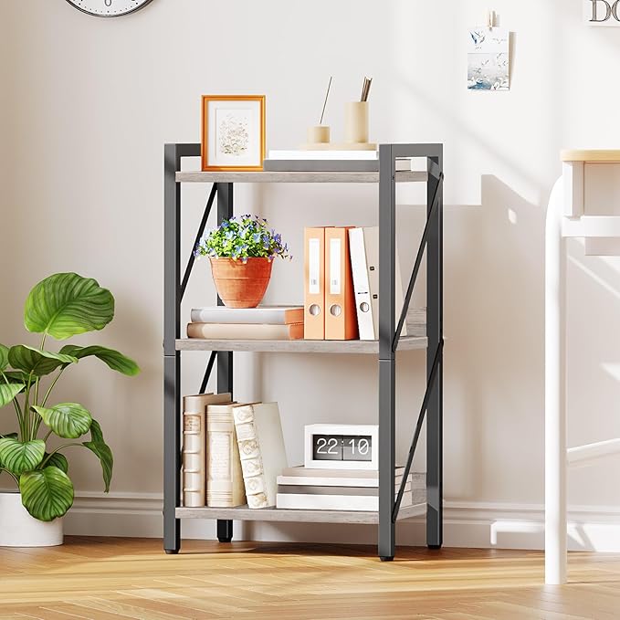 HOOBRO Bookshelf, 3-Tier Industrial Bookcase, Book Shelf Storage Organizer