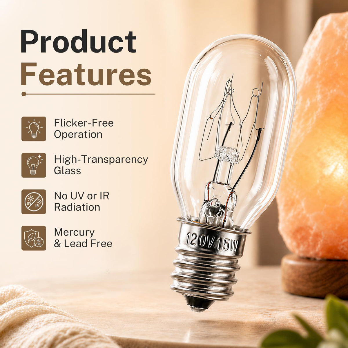 FRIGESWIFT Salt Lamp Bulb 15W, E12 T20 Candelabra Base Bulb for Himalayan Salt Lamps, Wax Warmers, Night Lights & Bathroom Lights, 120V 2700K Clear Glass - Pack of 14