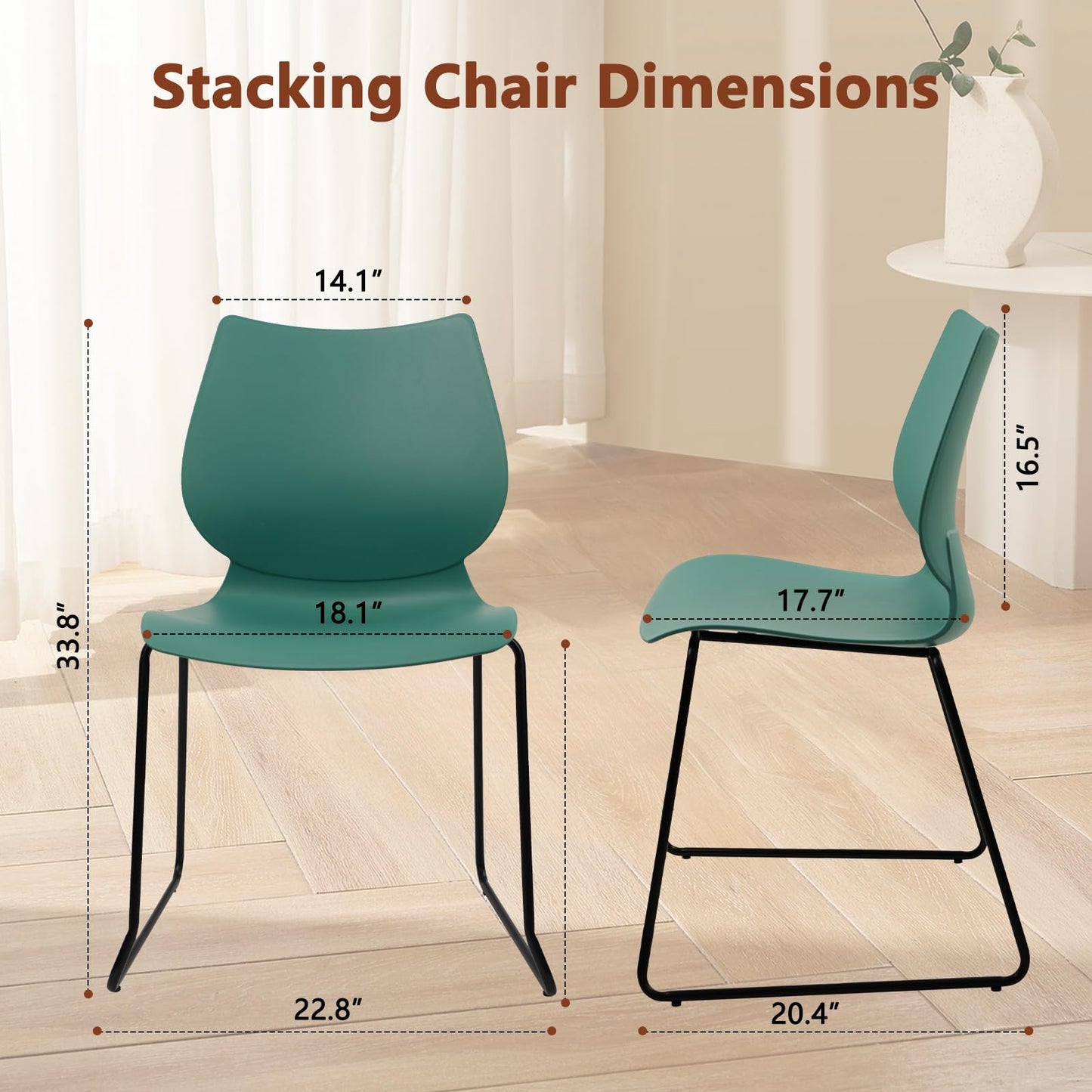 KLASIKA Stackable Waiting Room Chair, Stacking Office Chair with Ergonomic Lumbar Support and Metal Legs, Plastic Desk Chairs for Conference School Church Guest Reception Set of 12, Green
