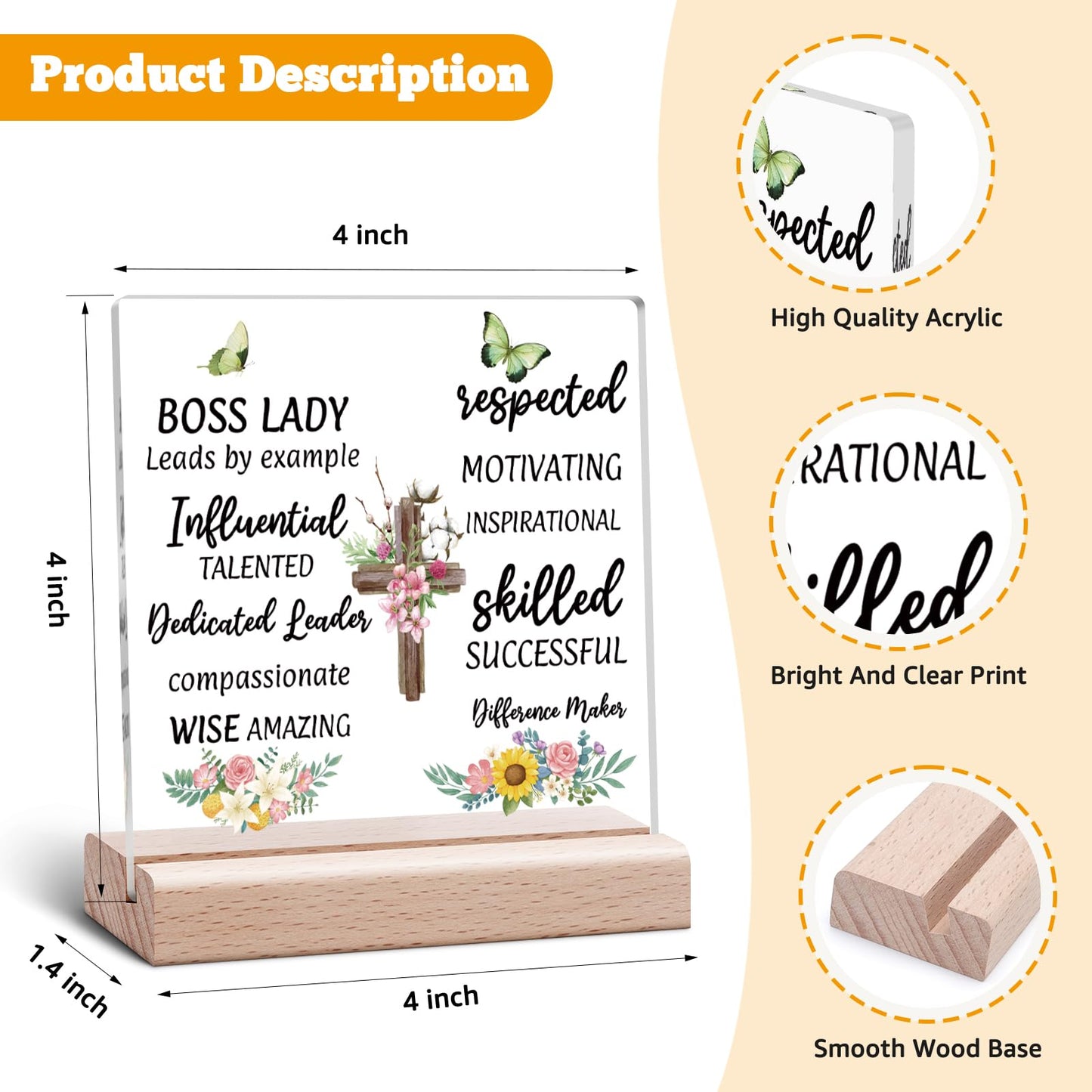 Office Desk Sign Boss Lady Gifts for Women Boss Gift for Women Clear Desk Decorative Sign Office Appreciation Keepsake for Leader Thank You Farewell Retirement Desks Decor Acrylic Signs