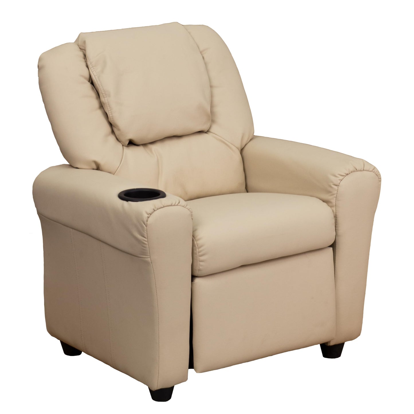 Flash Furniture Vana Vinyl Kids Recliner with Cup Holder, Headrest, and Safety Recline, Contemporary Reclining Chair for Kids, Supports up to 90 lbs., Beige
