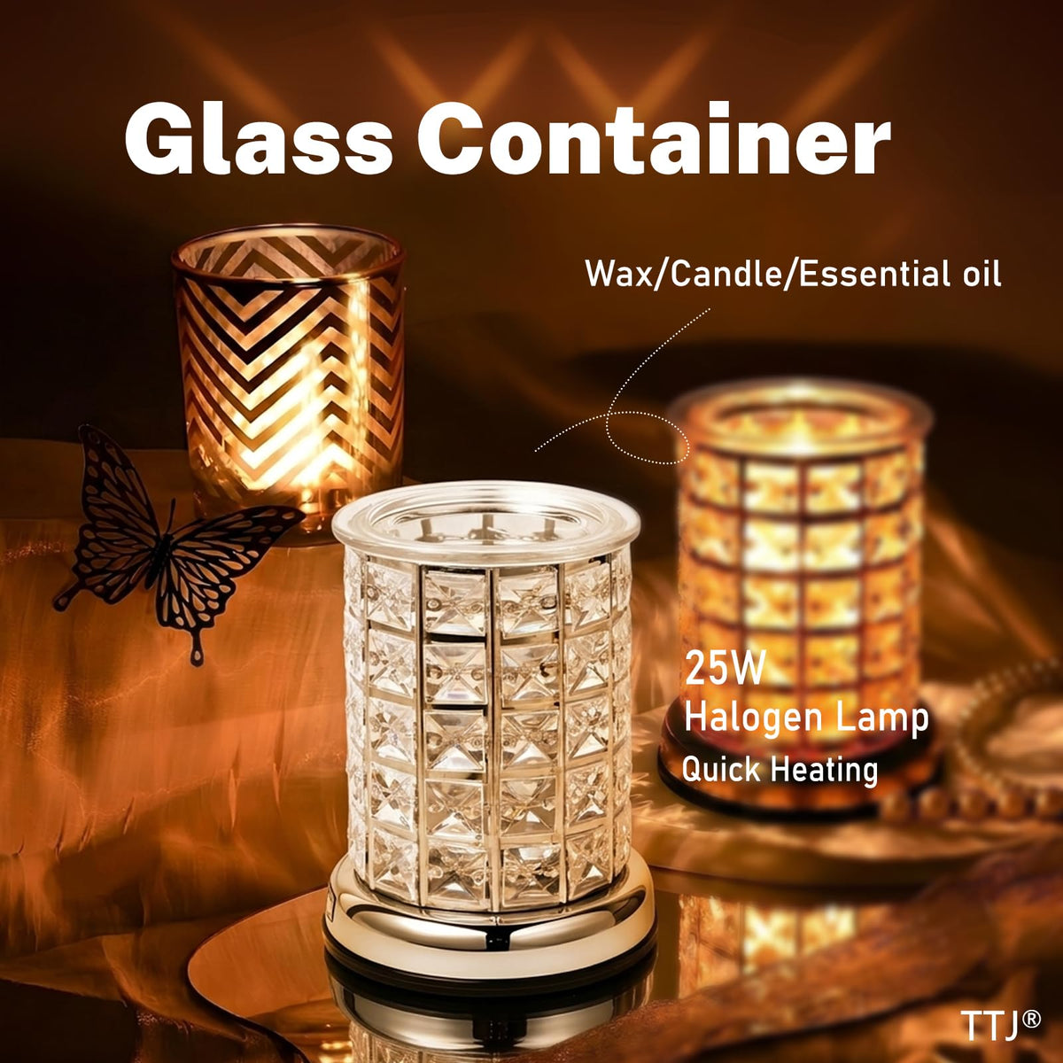 TTJ Crystal Wax Melt Warmer Lamp, Electric Candle Warmer with Rose Gold Base, Decorative Fragrance Oil Burner for Home Bedroom Living Room Office, Flameless Aromatherapy Wax Warmer Night Light Gold