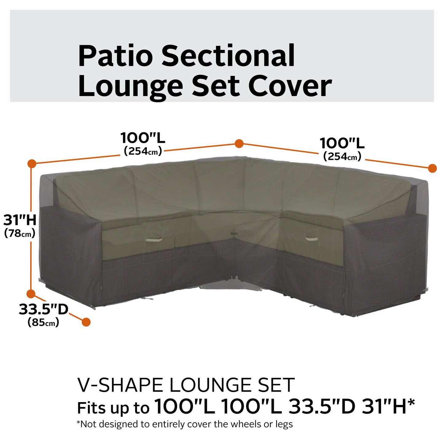 Classic Accessories Ravenna Water-Resistant 100 Inch Patio V-Shaped Sectional Lounge Set Cover, Patio Furniture Covers