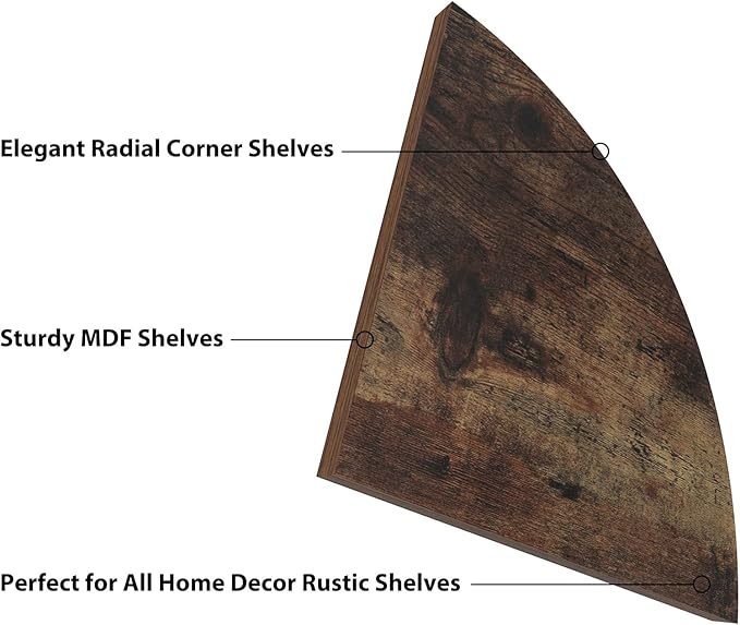 HORLIMER 6 Pack Wall Mount Floating Corner Shelf, Rustic Wood Corner Wall