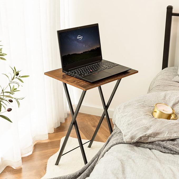 HOOBRO Folding TV Tray Tables, Industrial Snack Tables