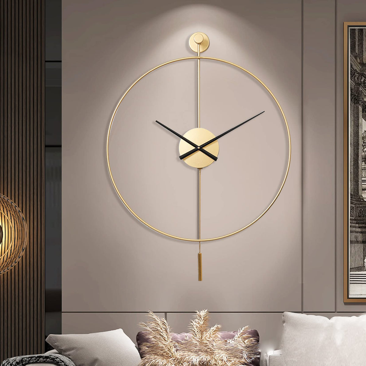 YISITEONE Classical Large Decorative Wall Clock with Pendulum, Modern Non-Ticking Silent Metal Wall Clocks for Living Room, Bedroom, Study, Office, 20‘’