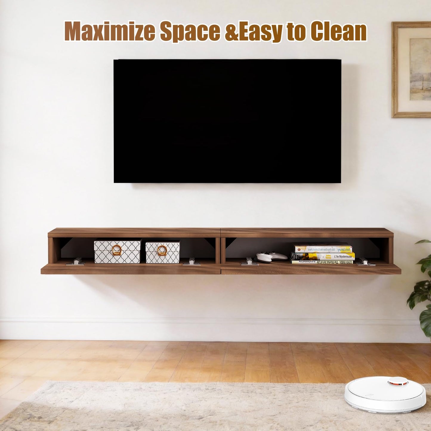 TuckTect Floating Solid Wood Console Table, 47'' Wall Mounted Narrow Entryway Table with Storage Shelf, Modern Couch Shelves Small Entry Way Tables for Entryway, Front Hall, Hallway (Walnut, 47.24IN)