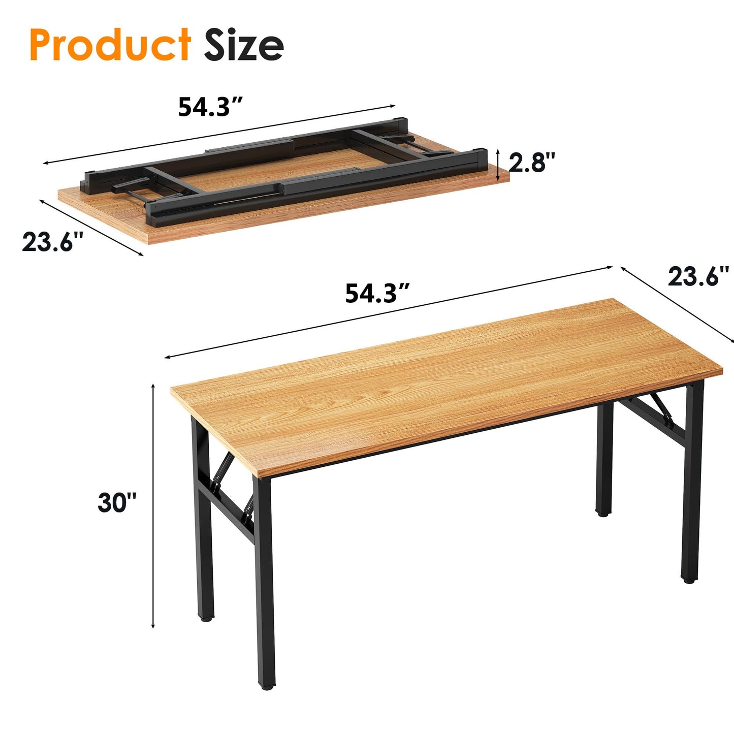 Need Folding Desk, 54 inch Large Computer Desk for Home Office, No Install Needed Study Student Writing Table Desk Workstation, Teak Black