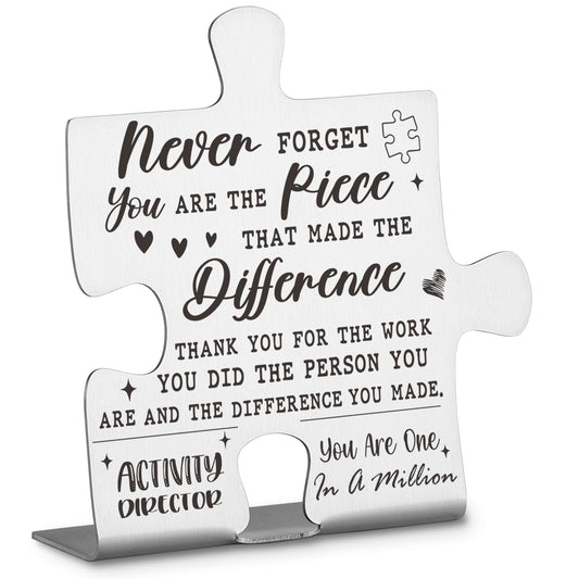 Activity Director Appreciation Gifts, Thank You Gifts for Activity Director Week Birthday Christmas Team Office Ornament Decor Stainless Steel Puzzle Piece Decorative Signs Plaques Ann31