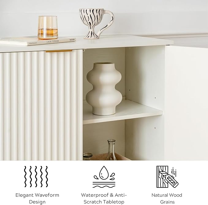 EYYTHUNG Fluted Storage Cabinets Set of 3, Sideboard Buffet Cabinet Modern