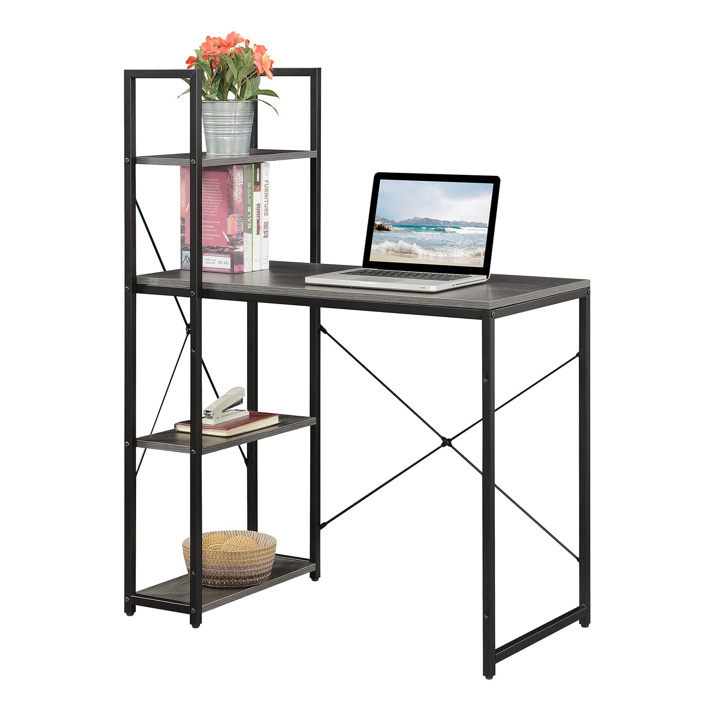 Convenience Concepts Desigsn2Go Office Workstation Desk 36" - Modern, Contemporary Writing Accent with Storage Shelves for Dorm Room & Home Study, Charcoal Gray