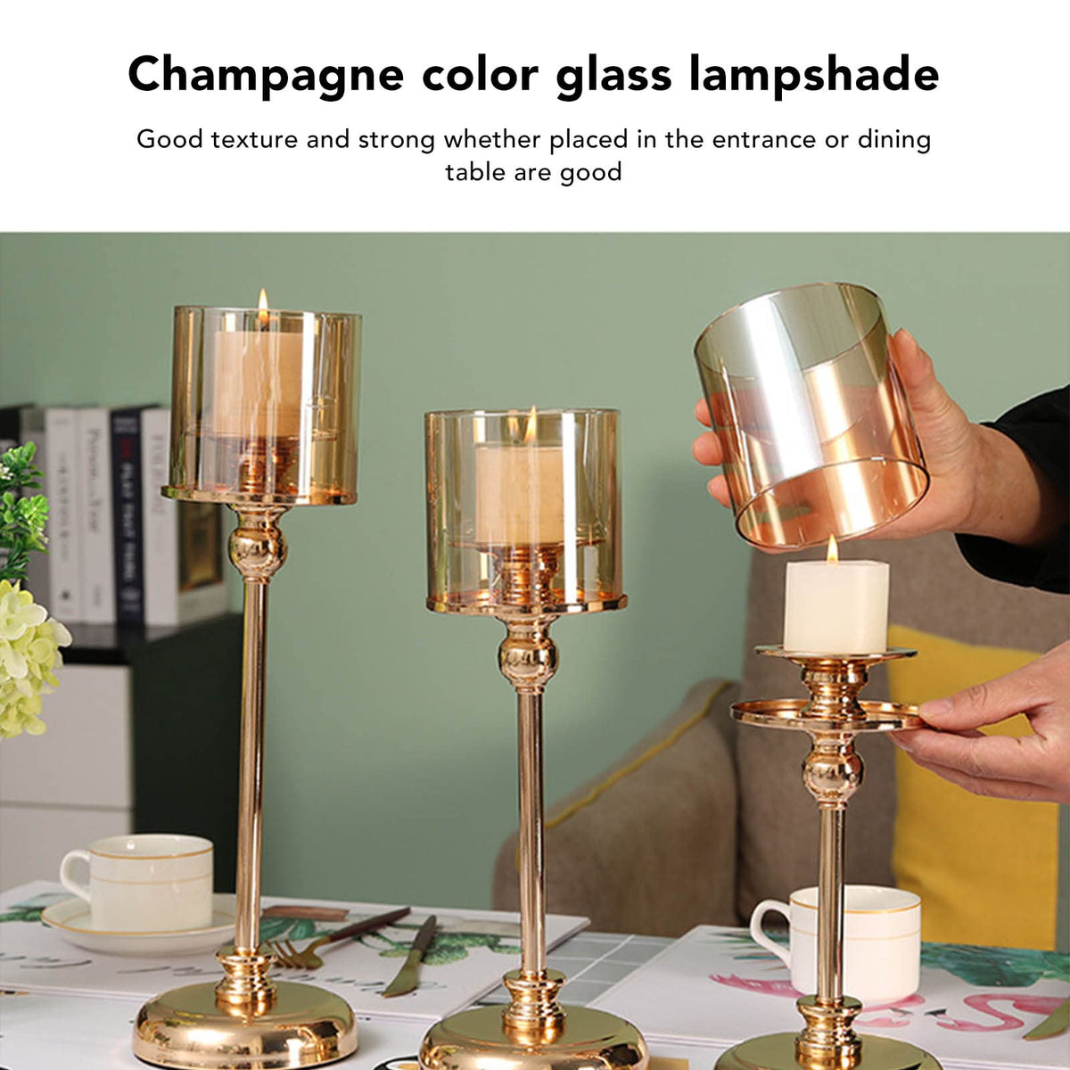 Champagne Gold Candle Holder, Light Luxury French Candlestick Ornament Romantic Candlelight Table Holder for Wedding, Dining Room Decorative Props