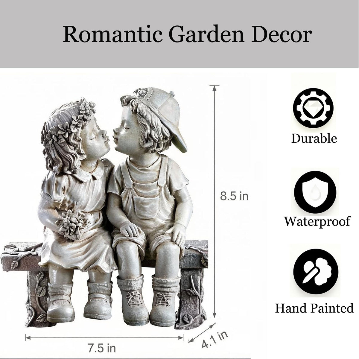 Ahbuohe Garden First Kiss Outdoor Statue Decorative, Flower Bed Decor Puppy Love Kissing Couple,Boy and Girl Kissing Garden Figurine for Yard Patio Art