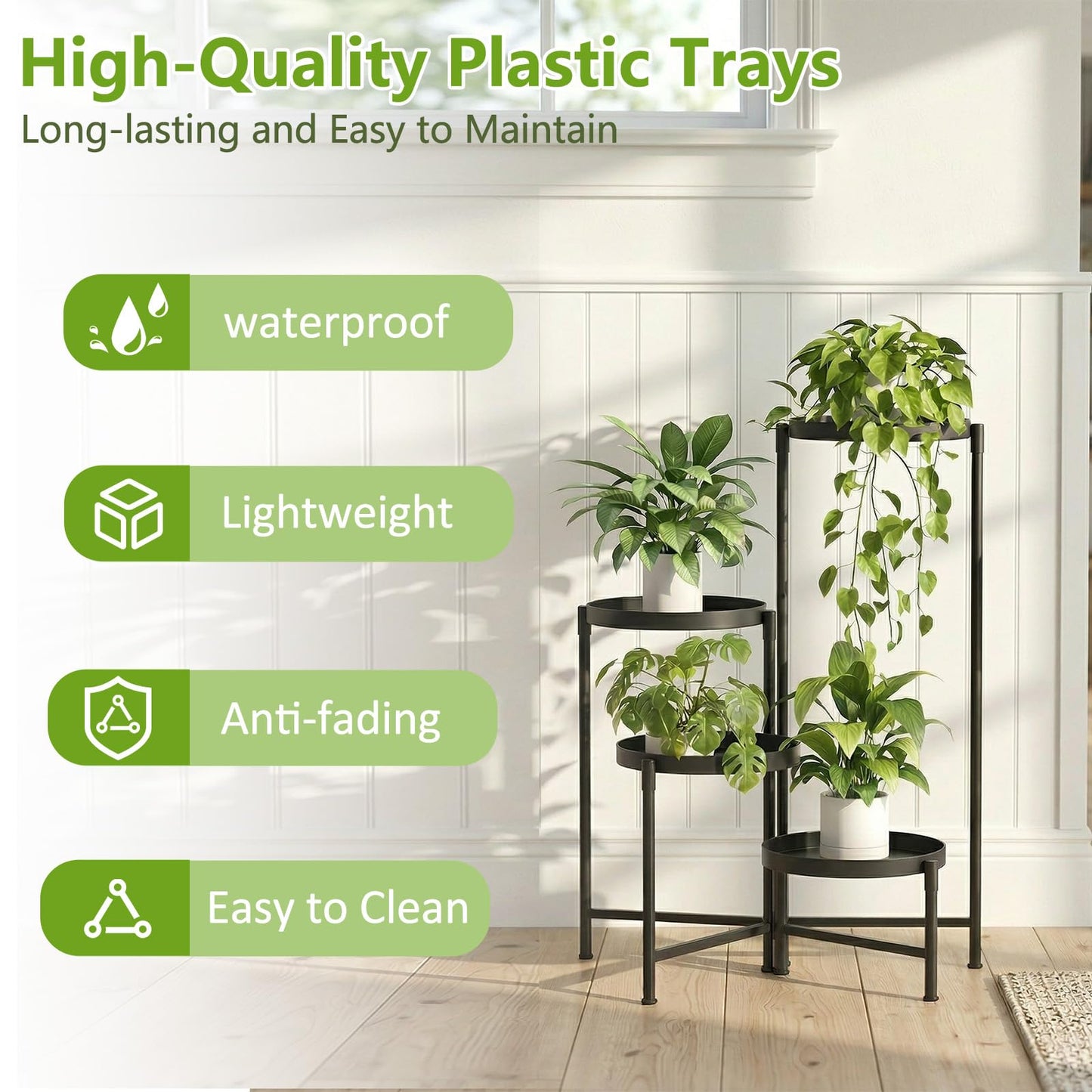 aboxoo 4 Tier Metal Plant Stand Modern NEW, Indoor Outdoor Multi-Tiered Plant Stand Display Tray, Flower Pot Stand for Indoor Home Outdoor Patio Balcony Yard