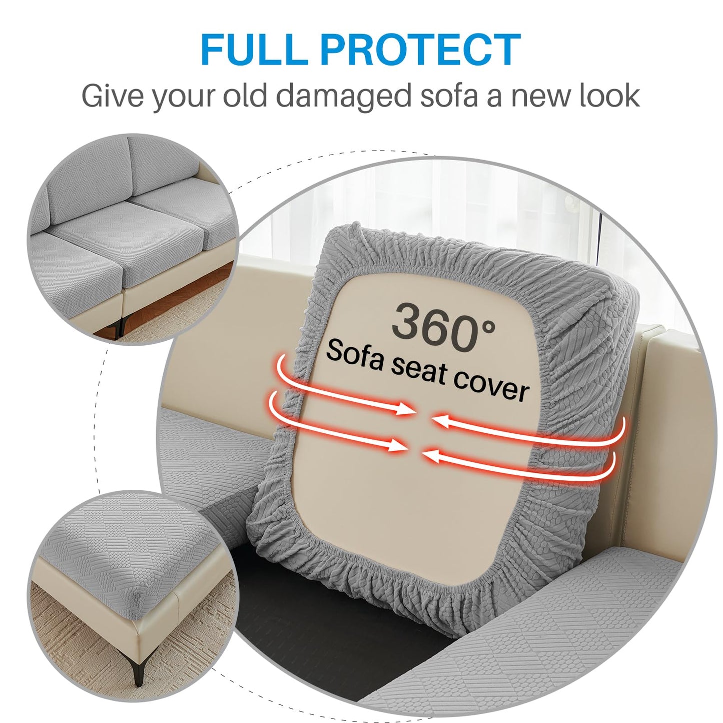 Deep Dream Sectional Couch Covers 6 Pieces, Stretch Couch Cushion Covers, L Shaped Washable Sofa Covers for Left/Right Sectional Sofa (3 Backrest Cover + 2 Seater + 1 Chaise, Light Grey)