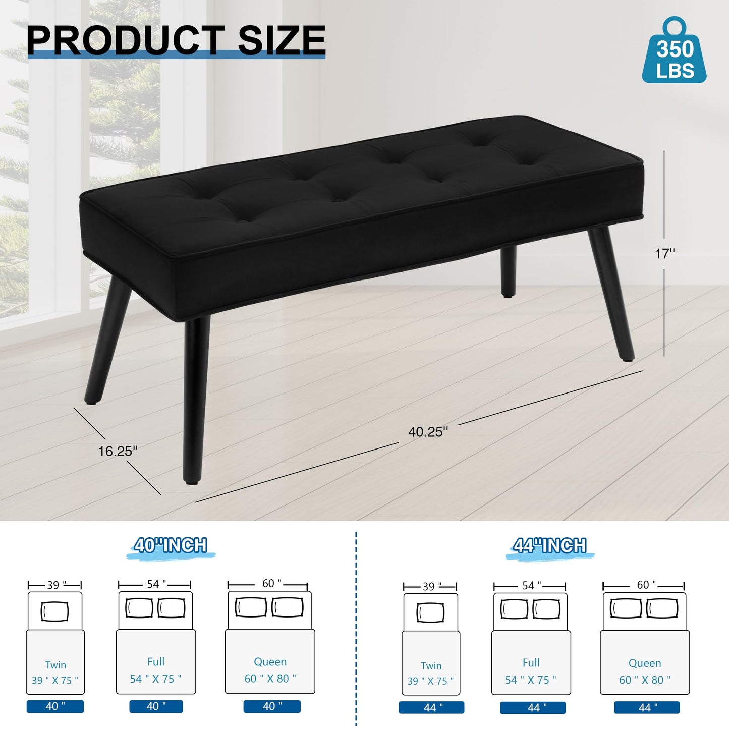 UDAX 40'' Upholstered Bench, Entryway Ottoman with Wooden Legs for Living Room, End of Bed Bench