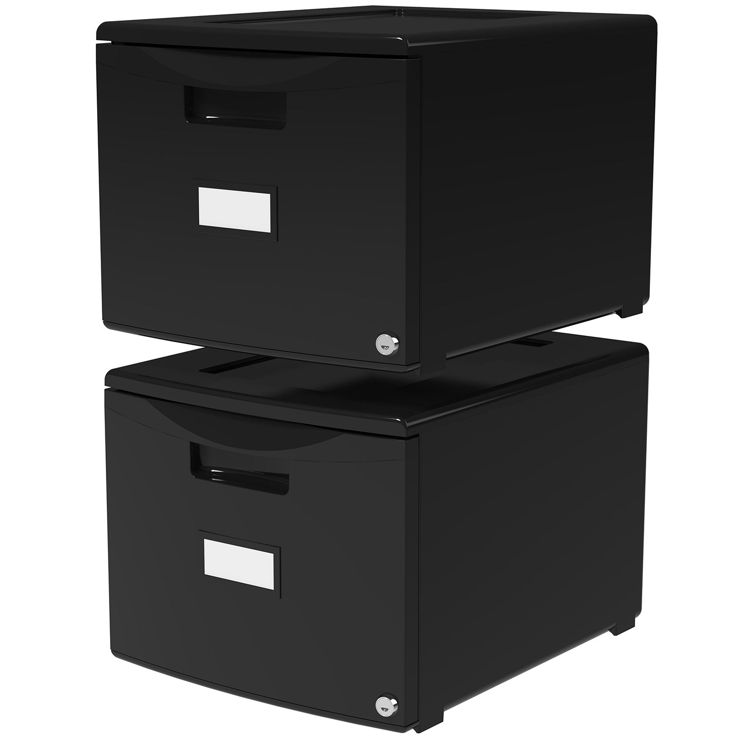 Storex Plastic One-Drawer File Cabinet – Locking Document Organizer for Home and Office, Black, 2-Pack (61265B02C)