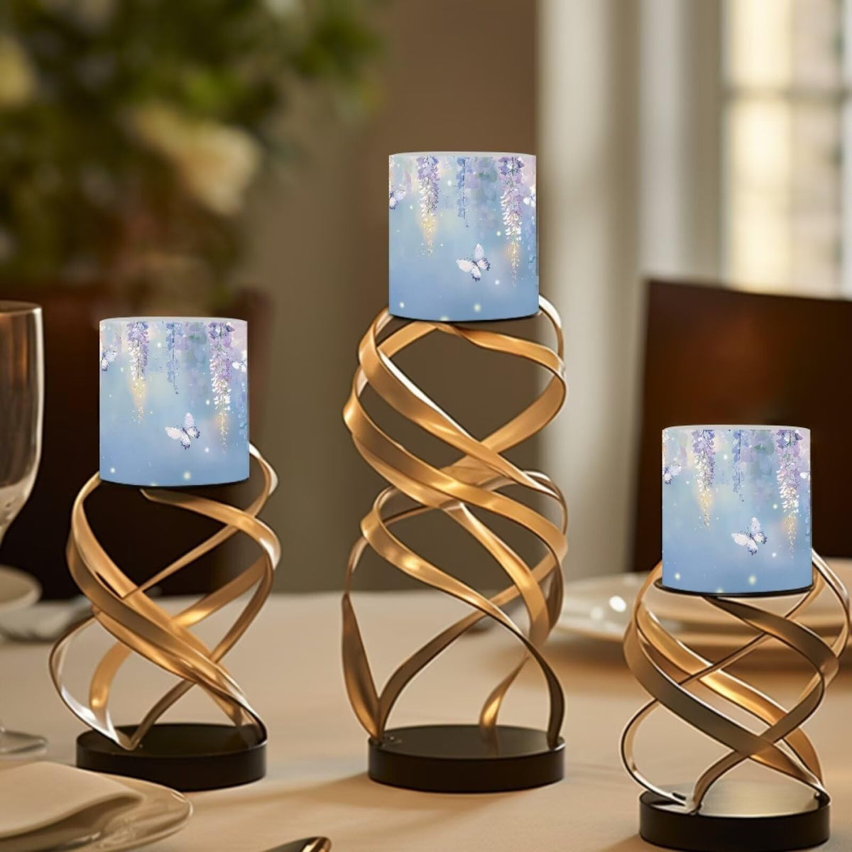 Cozeyat Blue Garden Safe Alternative Candles Set of 4 Battery Powered Flameless LED with Remote Timer Waterproof Flickering for Indoor Outdoor Beach Decor