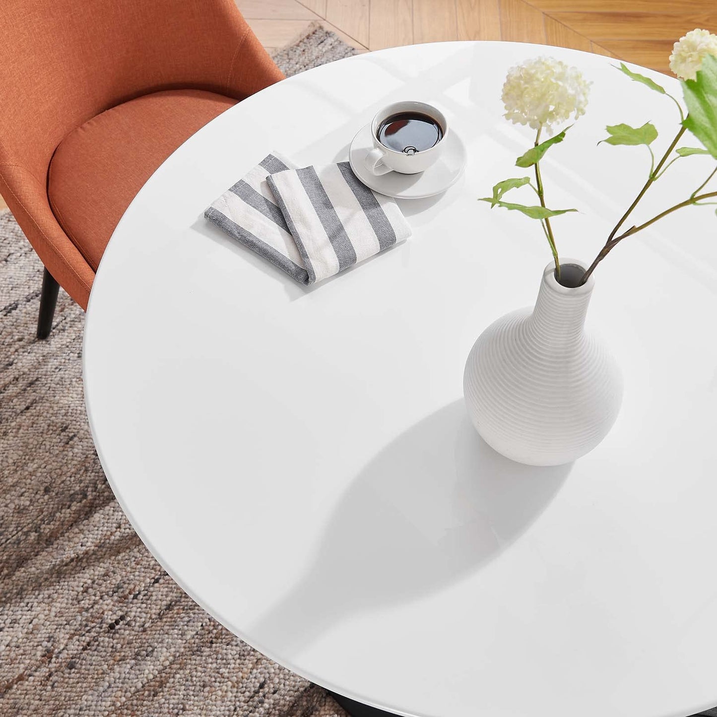 Modway Lippa 36" Round Wood Dining Table, White Top, Black Base