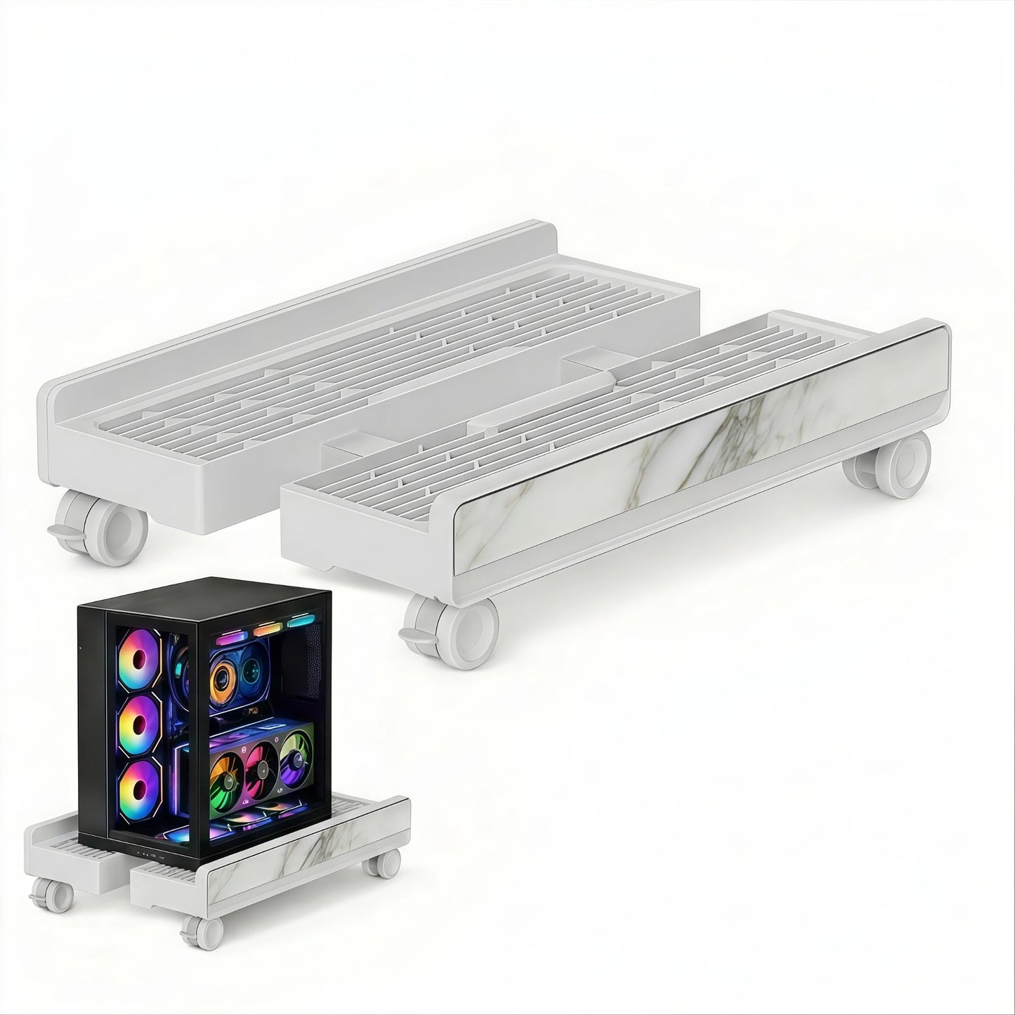 Adjustable Mobile Computer Tower Stand, Ventilated CPU Stand with Locking Caster Wheels, Fits Most Computer Towers, Under Desk Floor PC Cart, Universal PC Holder for Office, Students & Gamers (White)