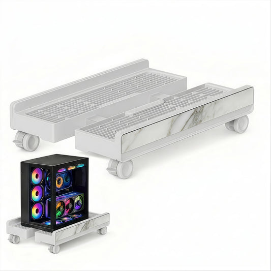 Adjustable Mobile Computer Tower Stand, Ventilated CPU Stand with Locking Caster Wheels, Fits Most Computer Towers, Under Desk Floor PC Cart, Universal PC Holder for Office, Students & Gamers (White)