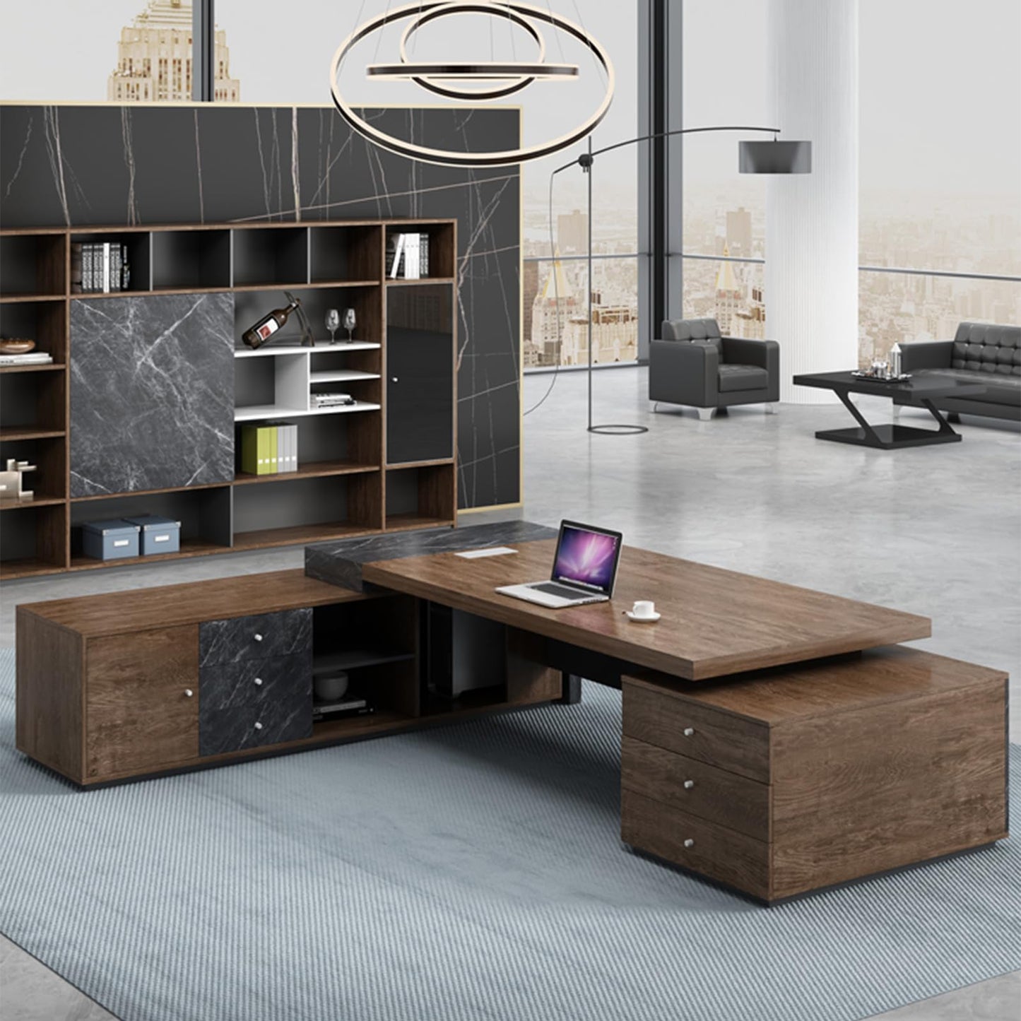 LSIGHTUS Large Executive Office Desk with Lateral Cabinet, Luxury Wood Single Office Long Boss Desk with File Drawers, Gaming Table Business Furniture Set Workstation for CEO Boss Manager