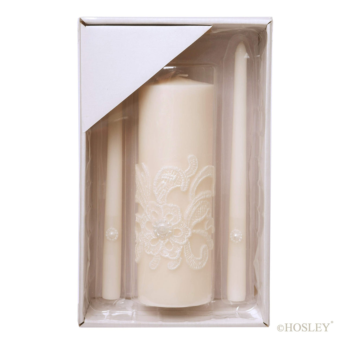Hosley 11.5-Inch Wedding Unity Candle Set – Cream Pillar & 2 Taper Candles for Ceremony, Special Events, Emergency Kit, Reiki Spa Meditation