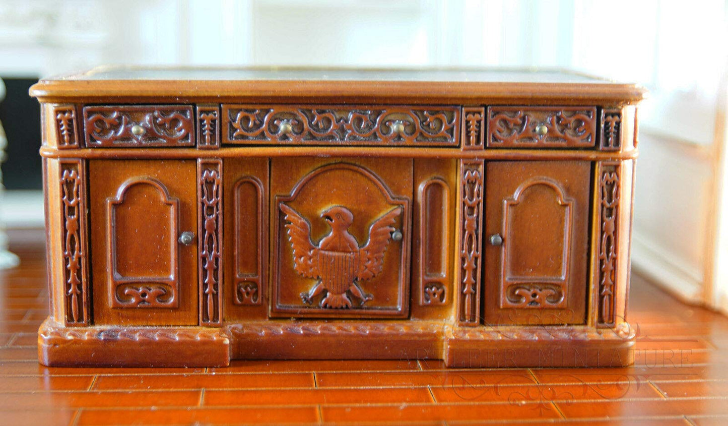 ARTLEER 1/12 Dollhouse OfficeDesk Office Table Miniature Furniture Hand Craved Wooden LBZ0029A