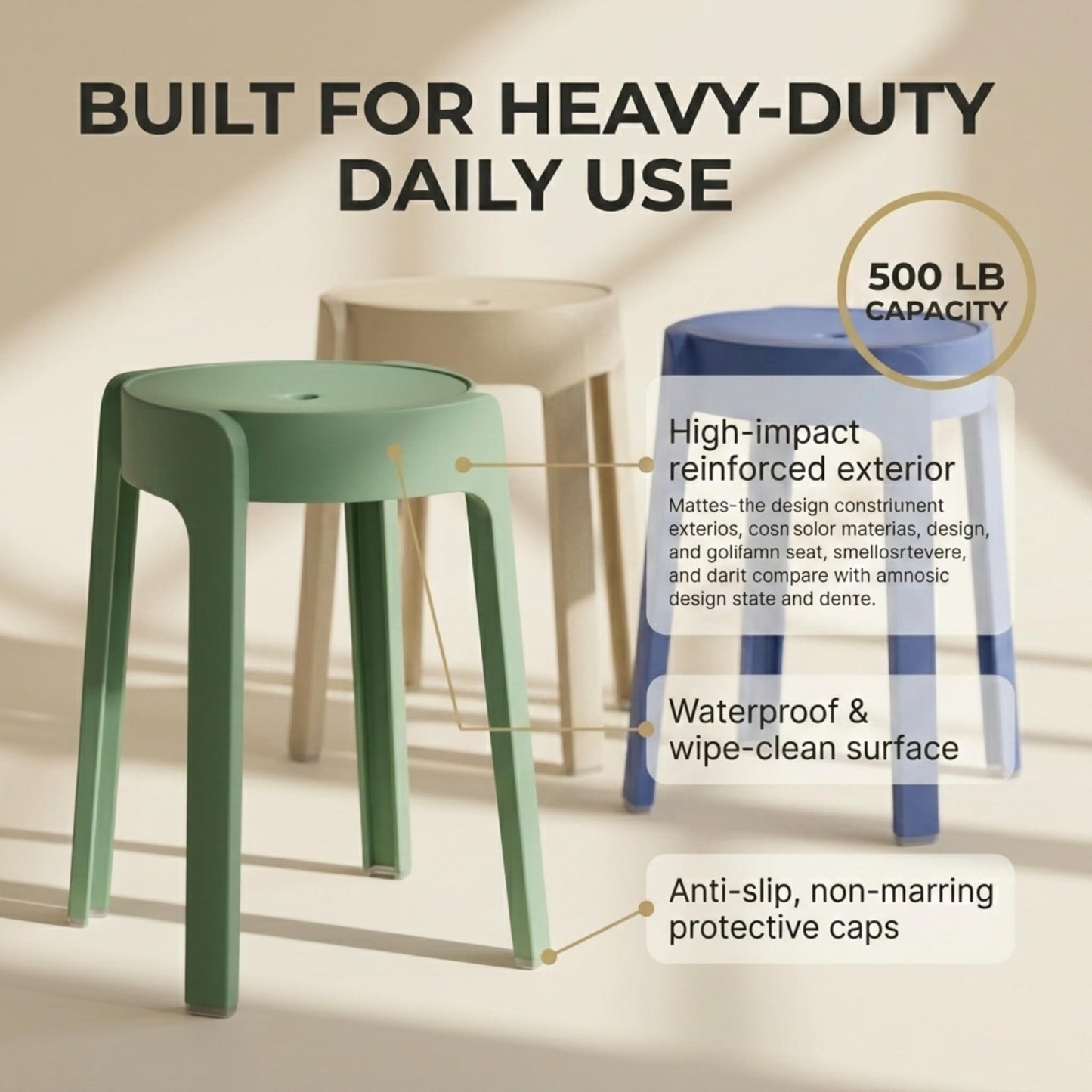 Stackable Plastic Stools Set of 6-18 Inch Heavy Duty 500 lbs Capacity, Flexible Seating Classroom Stools for School, Outdoor Patio & BBQ Chairs, Space Saving Plastic Chairs for Dorm, Home Office