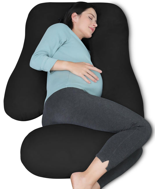 MOON PARK Pregnancy Pillows for Sleeping - U Shaped Full Body Maternity Pillow with Removable Cover - Support for Back, Legs, Belly, Hips - 57 Inch Pregnancy Pillow for Women - Black