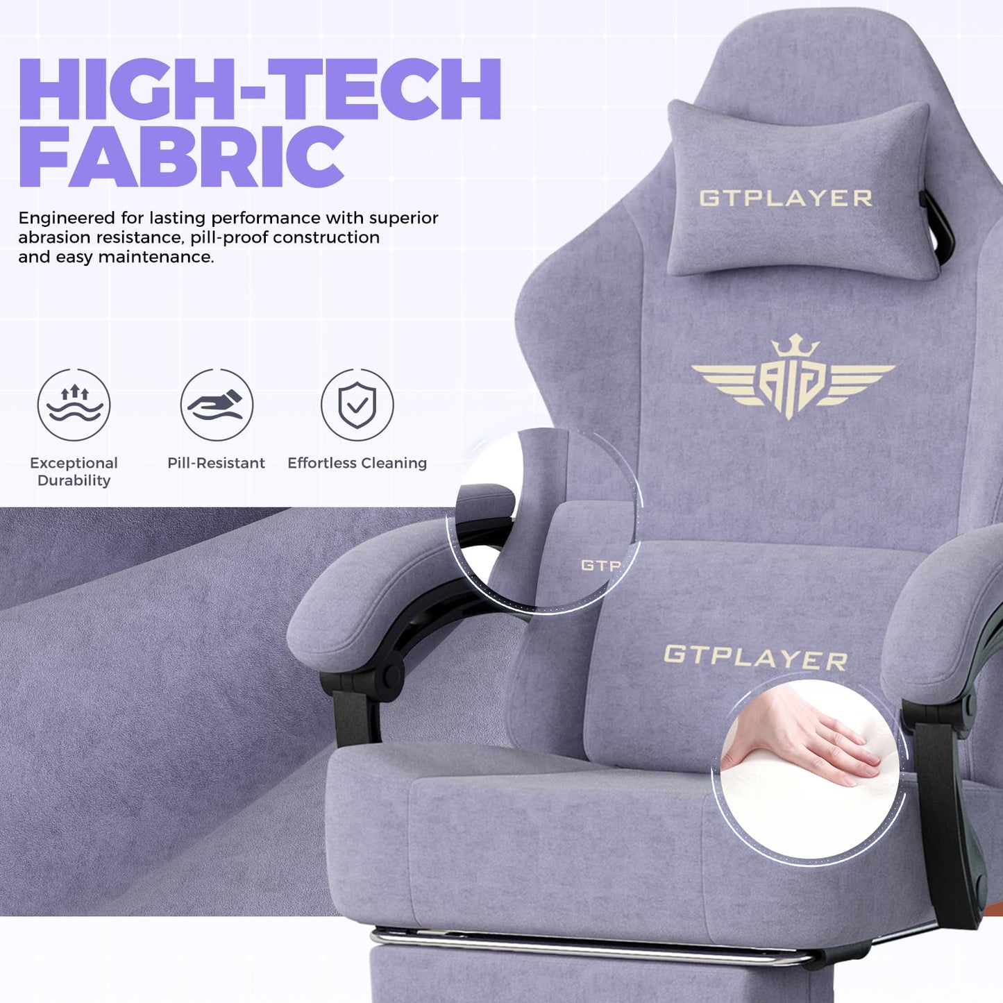 GTPLAYER Big and Tall Gaming Chair 400lbs Heavy Duty Office Chair with Foot Rest, High Back Pocket Spring Ergonomic Computer Chair for Adults, Wide Seated Cushion with Linkage Armrests, Macaron Purple