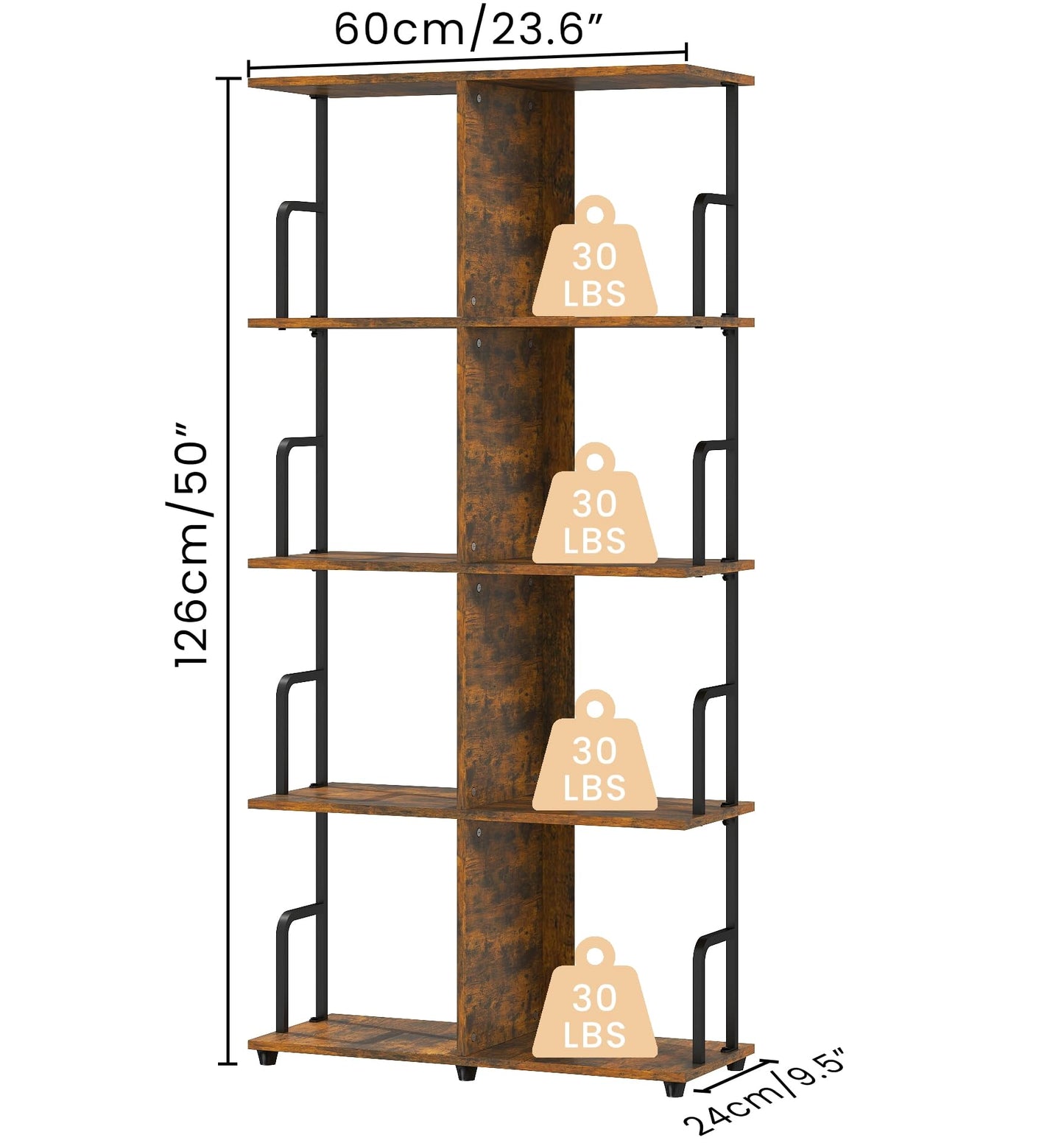 MWOOD Tall Bookshelves, 4 Tier Bookshelf Rustic Farmhouse Corner Bookshelf Book Case, Small Bookcase Living Room Shelves Book Shelf for Home Office Bedroom Closet, 50" H x 23.6" W x 9.5" D