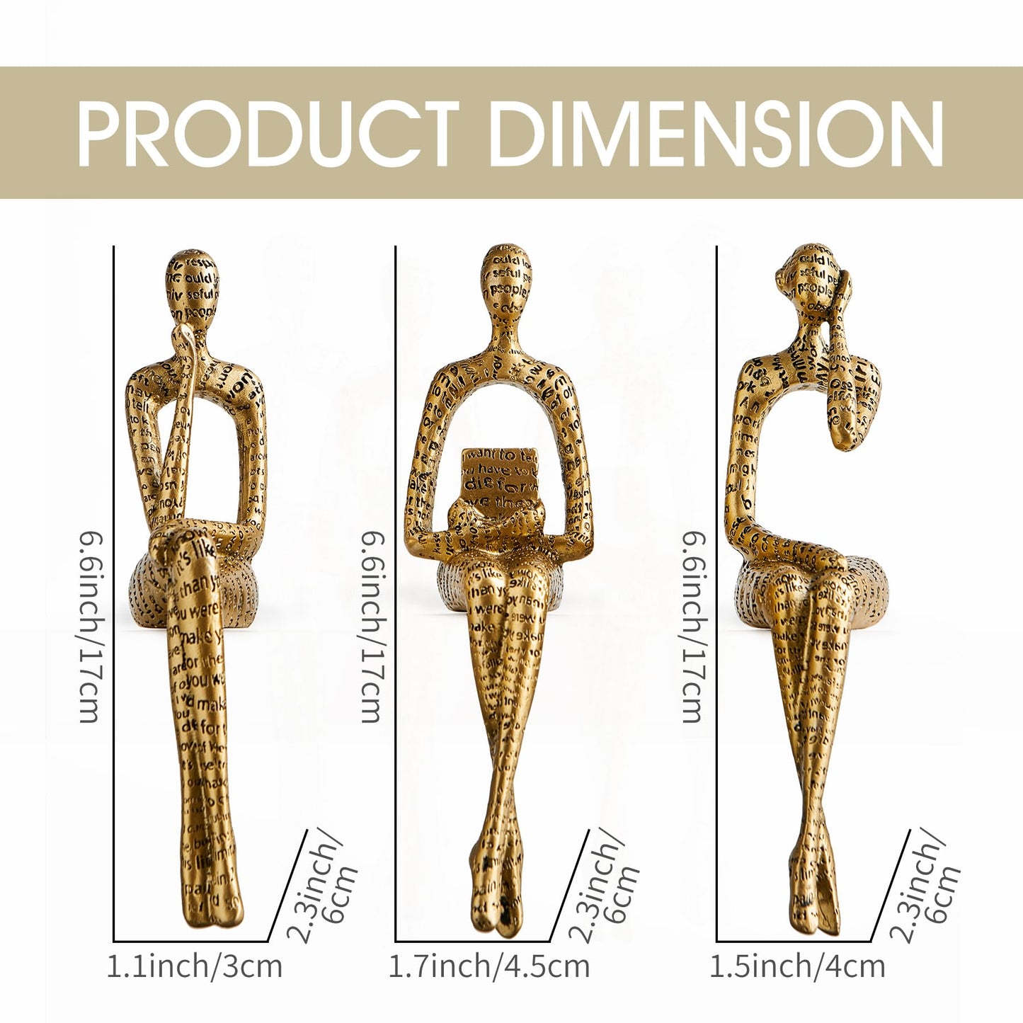 FJS Thinker Sculpture Statue Gold Home Decor, Modern Abstract Art Figurines for Bookshelf Desk Office, Decorations for Living Room Accent, Gift for Book Lovers (Gold)