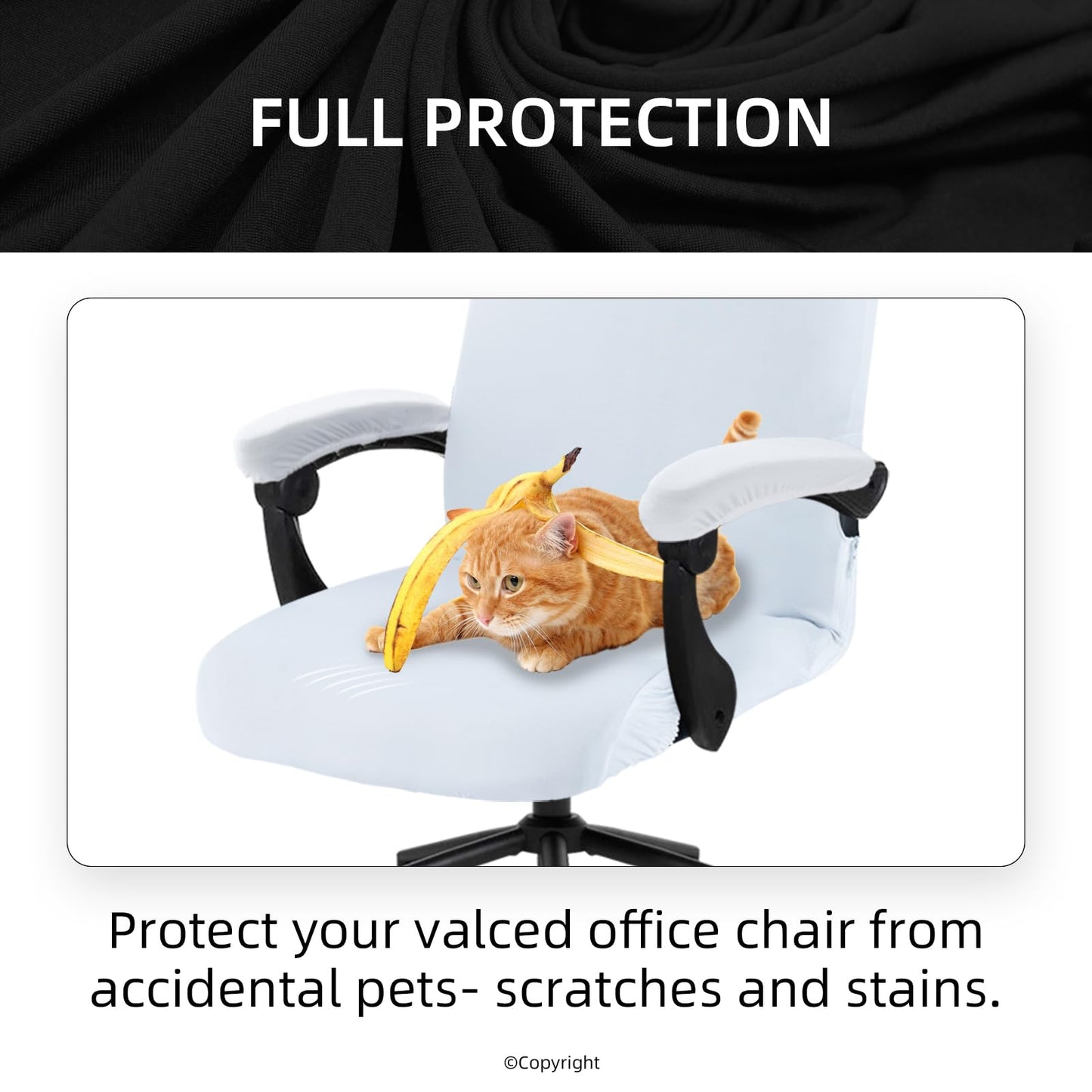 Stretch Computer Office Chair Cover with Armrest Covers Durable Zipper Universal Washable Removable Spandex Rotating Boss Chair Slipcovers Anti-dust Soft Desk Chair Seat Protector, White